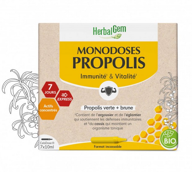 Herbalgem Propolis Monodoses Immunité & Vitalité Bio 7x10ml